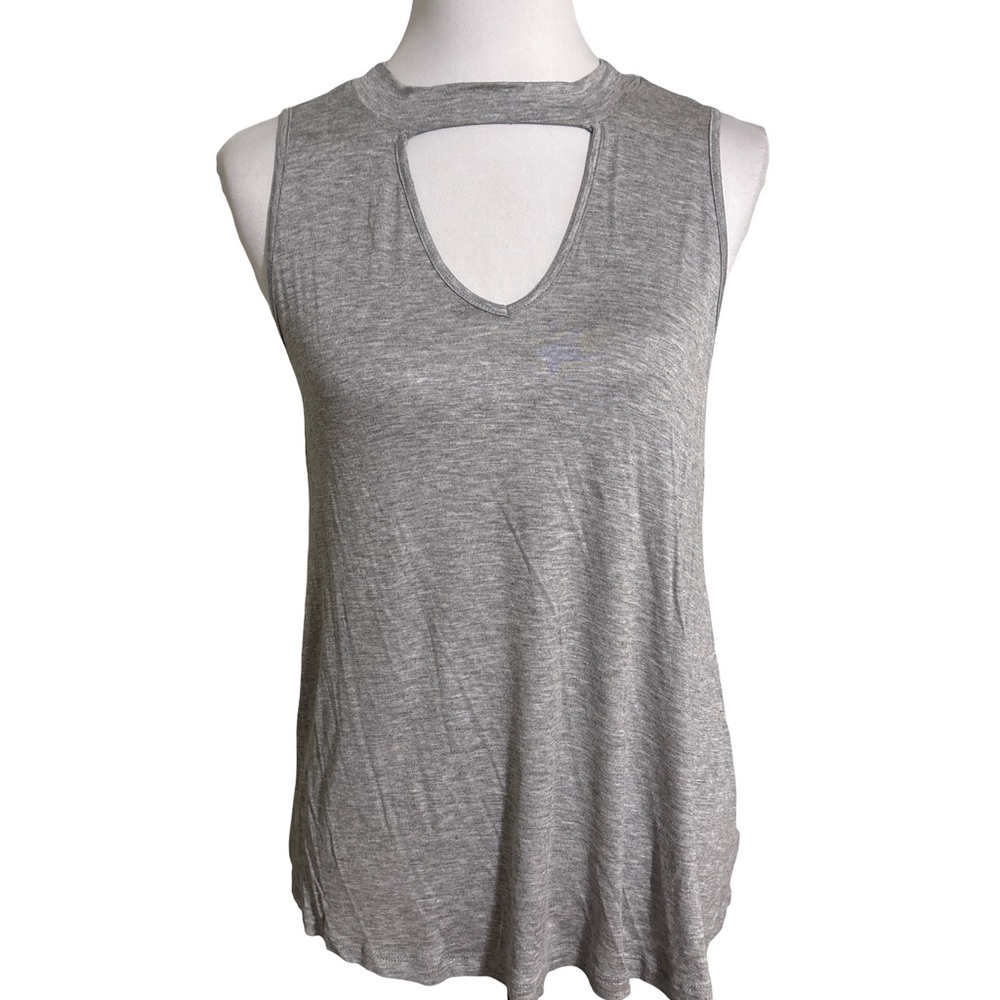 Pink Rose Heather Gray Cutout Tank Top